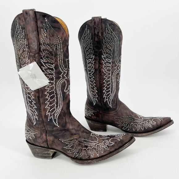 NWOB Old Gringo Brown Swarovski Crystal Eagle Western Cowgirl Boot size 7.5 - Picture 1 of 12
